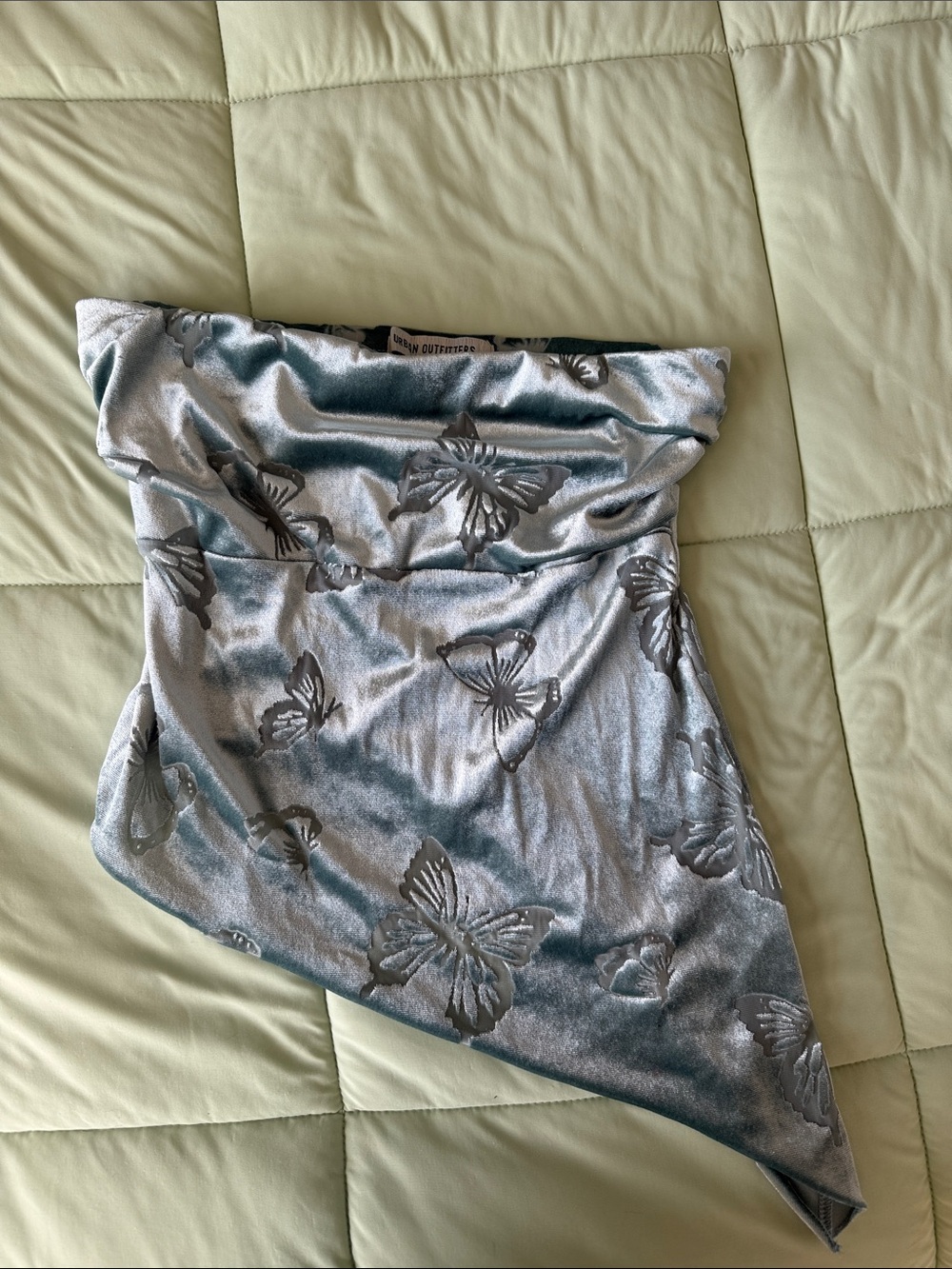 Strapless Velvet Butterfly Top - Silver/Gray